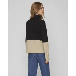 Pull poignets côtelés col roulé noir en viscose