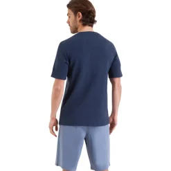 Pyjama court col rond homme Waffle Athena bleu en coton