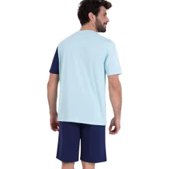 Pyjama court col V homme Ecopack Athena multicolore en coton