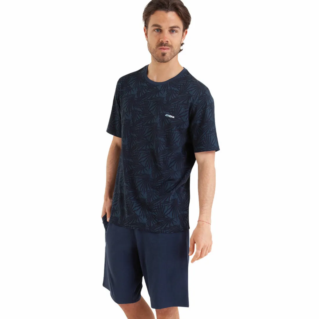 Pyjama court Easy Print bleu en coton pour homme