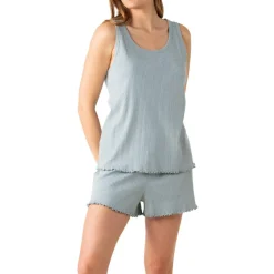 Pyjama court femme Confort Maille Athena bleu en coton