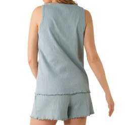 Pyjama court femme Confort Maille Athena bleu en coton