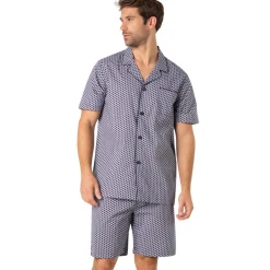 Pyjama court ouvert homme Popeline Eminence bleu en coton
