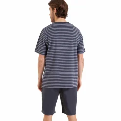 Pyjama court Rayures Fish & Chips gris en coton pour homme