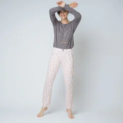 Pyjama deux pièces, pantalon imprimé Coton Femme rose