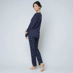 Pyjama deux pièces, pantalon imprimé Coton Femme bleu
