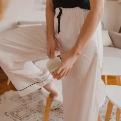 Pyjama deux pièces, pantalon satin noir en viscose