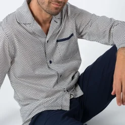 Pyjama long col ouvert homme Mercerisé Eminence multicolore en coton