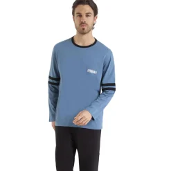Pyjama long col rond homme Ecopack Construction Athena bleu en coton