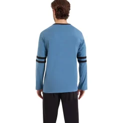 Pyjama long col rond homme Ecopack Construction Athena bleu en coton