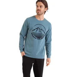 Pyjama long col rond homme Molleton Athena noir en coton