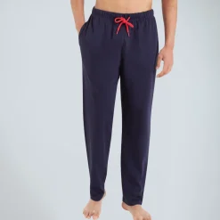 Pyjama long col rond homme Rayures rouge en coton