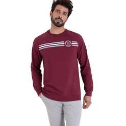 Pyjama long col rond homme Sport Athena multicolore en coton