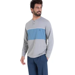 Pyjama long col tunisien homme Chic Athena multicolore en coton