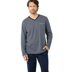 Pyjama long col V homme Business Eminence bleu en coton