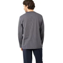 Pyjama long col V homme Business Eminence bleu en coton