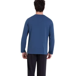 Pyjama long col V homme Ecopack Athena multicolore en coton