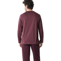 Pyjama long col V homme Mercerise Eminence rouge en coton