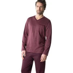 Pyjama long col V homme Mercerise Eminence rouge en coton
