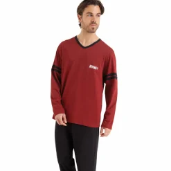 Pyjama long Ecopack rouge en coton pour homme