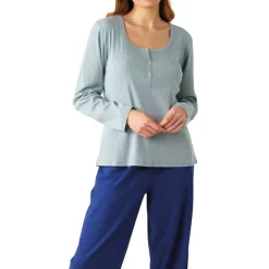 Pyjama long femme Confort Maille Athena bleu en coton
