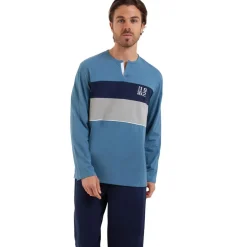 Pyjama long homme Chic Athena bleu en coton