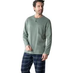Pyjama long homme Jersey/Flanelle Eminence vert en coton