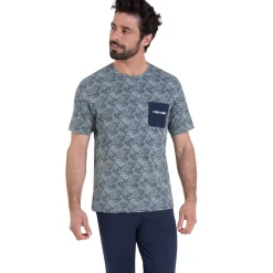 Pyjama long manches courtes col rond homme Summer Athena multicolore en coton