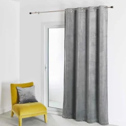 Rideau d'Ameublement Uni Gris Perle 135X260 cm VELOURS