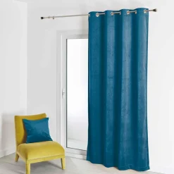 Rideau en Suédine Unie Bleu Paon 140X260 cm SOFT