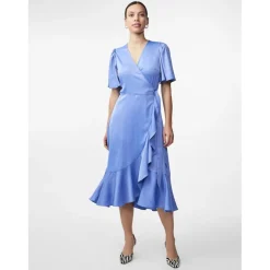 Robe cache-cœur longue bleu Élise