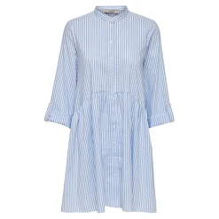 Robe chemise Rayures Col rond Manches 3/4 Au-dessus du genou Poignets repliés blanc en coton