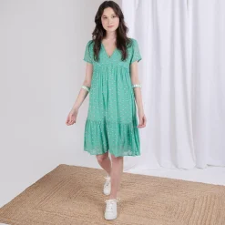 Robe courte à pois doré Flore en viscose
