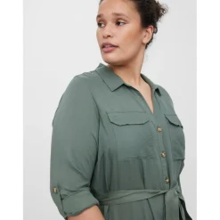 Robe courte avec col chemise vert