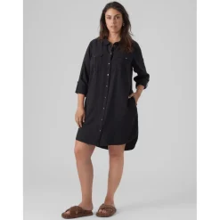 Robe courte col chemise noir