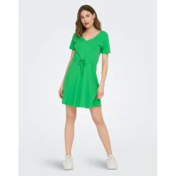 Robe courte Col en V Manches courtes Au-dessus du genou vert