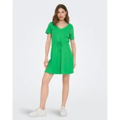Robe courte Col en V Manches courtes Au-dessus du genou vert