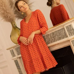 Robe courte Delia orange en viscose