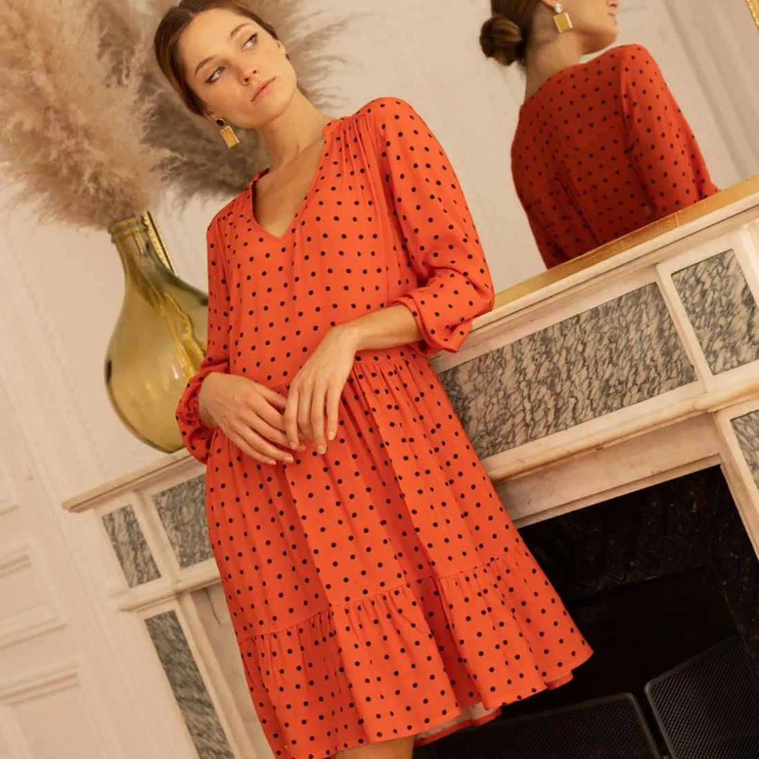 Robe courte Delia orange en viscose