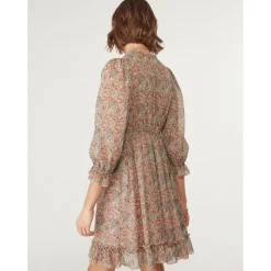 Robe courte empire imprimée écru