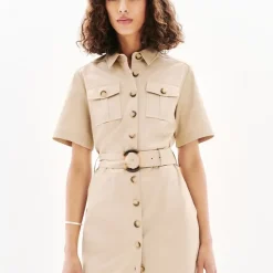 Robe courte femme taupe en coton