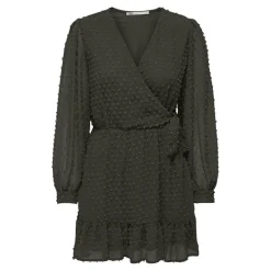 Robe courte fermeture à scratch manches longues vert foncé Ida