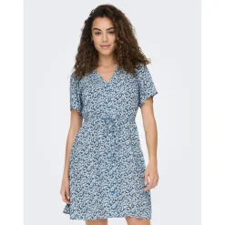 Robe courte Imprimé all over Col en V Manches courtes Au-dessus du genou bleu Gaia