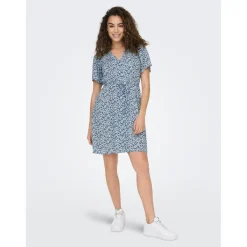 Robe courte Imprimé all over Col en V Manches courtes Au-dessus du genou bleu Gaia