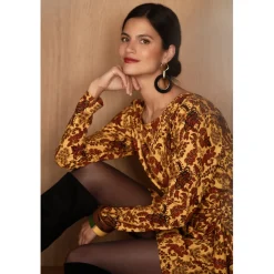 Robe courte imprimée toile de jouy - Valéria jaune en viscose