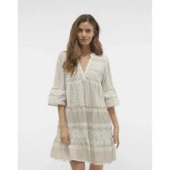 Robe courte tunique court col en v manches larges manches 3/4 gris Skye