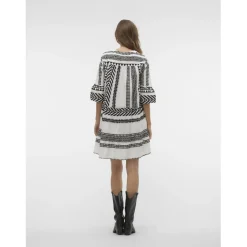 Robe courte tunique court col en v manches larges manches 3/4 blanc Zoe