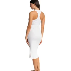 Robe débardeur longue en coton - Blanche