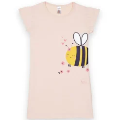 Robe de nuit filette uni imprimé Bee devant - Rose Nude
