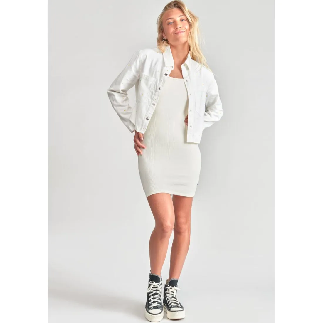Robe droite fille BIBAGI blanc en coton